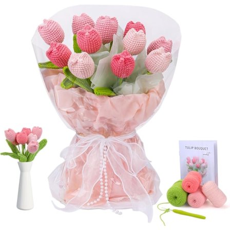 Blomsterbuket Hæklesæt til Begyndere, Inkluderer Trin-for-Trin Video Tutorial, Komplette Hæklesæt med Instruktioner til DIY Håndværk