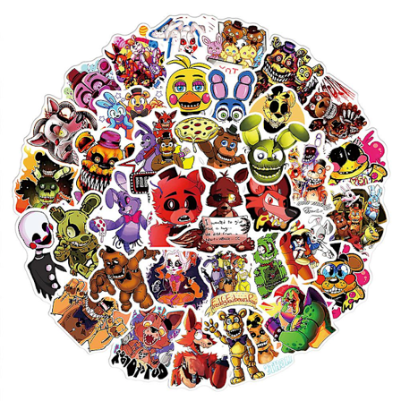 50 stk/sett Five Nights at Freddy's klistremerker, vanntett klistremerkesett for vannflasker, bærbare datamaskiner, telefoner, skateboard, bagasje