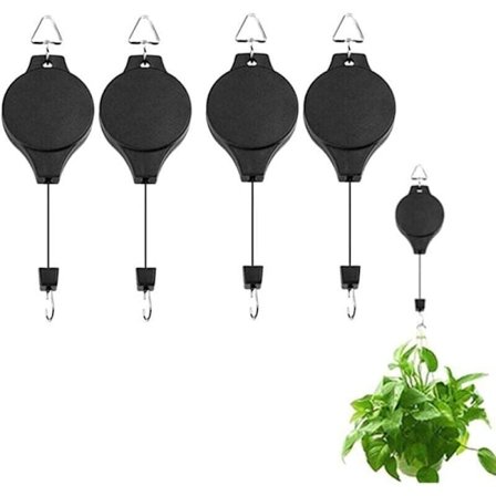Infällbara hängande växtkrokar med remskiva, 4 st - Kompatibla med krukor, korgar och fågelmatare