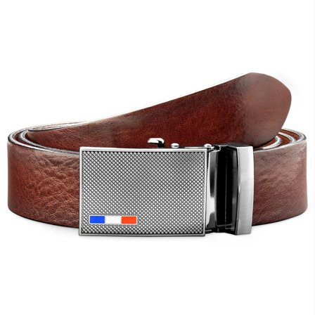 Cintura vintage in pelle pieno fiore marrone con blocco automatico per uomini - Cinture in pelle