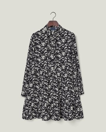 Lexington Mönstrad klänning med volang, svart/vit