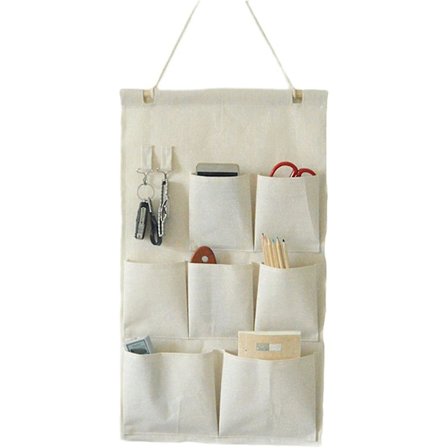 Linen/bomuld Hængende Skabsdørs Opbevaringspose Med Kroge (syv Lommer)