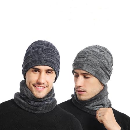 2 män varm vinterhaklapp stickad cover europeisk och amerikansk plyschmössa vinter kallvattenbeständig förtjockad haklapp (grå+marinblå)