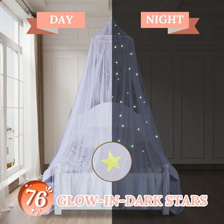 Sängynkatos pimeässä hohtavilla fluoresoivilla tähdillä 250cm Hyttysverkko vauvoille, lapsille, pojille ja tytöille