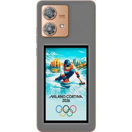 Kompatibelt Mobildeksel til Motorola Edge 40 Neo Ishockeyillustrasjon med spillere i bevegelse på isen, Milano Cortina 2026, Milan-landemerker og olym