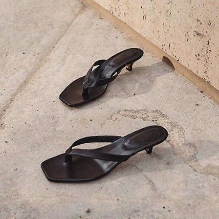 Nisch Äkta Läder Högklackade Flip Flops Tåsandaler Fyrkantig Tå Kattunge Klack Strandtofflor Smala Klacksandaler Kompatibla med Kvinnor