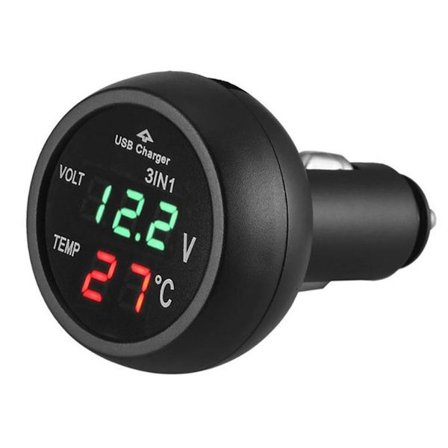 3 in 1 USB-autolaturi, vedenpitävä auton moottoripyörän volttimittari LED/laturi/lämpömittari 12V-24V