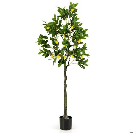 COSTWAY konstgjord citronträd H160cm med 27 citroner, grön växt i kruka, modern inredning för hem, vardagsrum, kontor