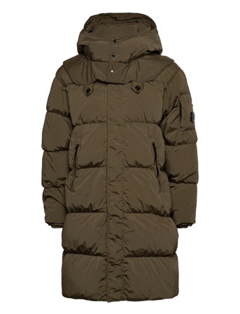 C.P. Company Nycra-R Buttoned Hood Long Down Jacket - Khaki green - L