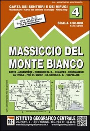 Carta n. 4 Massiccio del monte Bianco 1:50.000. Carta dei sentieri e dei rifugi NA