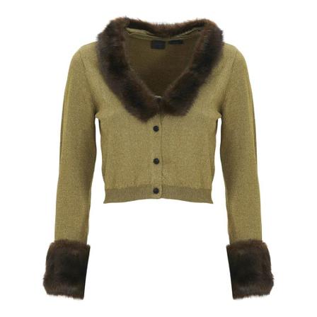 Pinko, Blue Lagoon Cardigan Lurex Gold Bruin, Dames, Maat:S