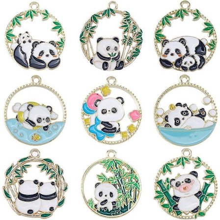 1 Æske 18 stk. 9 Stilarter Panda Charms Bulk Søde Dyre Charms Legering Mønt Emalje Guld Mini Pandaer Bambus Flad Bagside Dyr Bjørn Charm