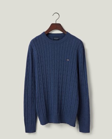 Lexington Zopfstrick-Pullover aus Baumwolle, Mittelblau