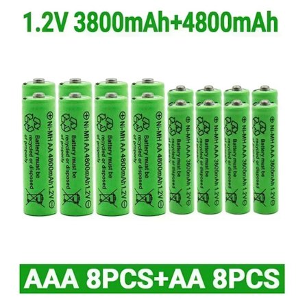 1,2V AA 4800mAh genopladelige NI-MH-batterier+1,2 V AAA 3800 MAh genopladeligt batteri NI-MH-batteri