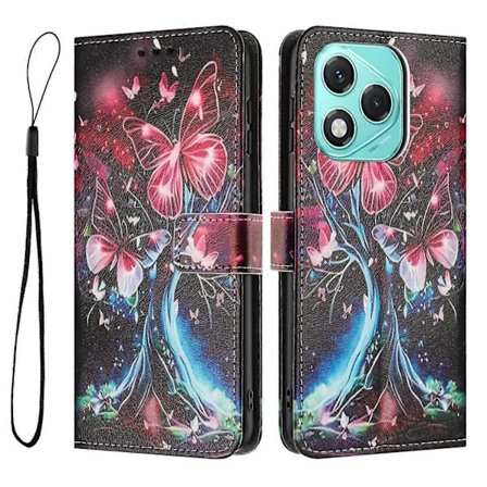 YX-2501 Lompakkokotelo Honor 400 Lite -puhelimelle, kuvioitu PU-nahkainen suojakuori kaulanauhalla