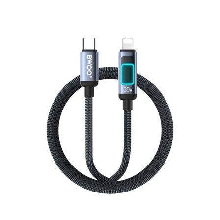 BWOO Flätad USB-C till lightningkabel PD 60W med LED-display
