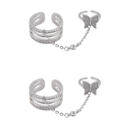 2 st Rhinestone Butterfly Fingernail Rings, Finger Tip Rings med kedja Nagel Dekorationer, Fashionabl