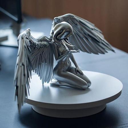 Angel Fairies figur, kunst engel kvindelig kvinde vinge knælende kappe hat nøgen nøgen sexet menneskekrop sølv harpiks figur
