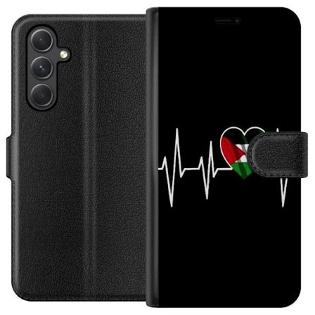 Kompatibel Tegnebogsetui til Samsung Galaxy A35 Palæstina hjerte med EKG-linje i flagfarver sort rød hvid grøn symbol for kærlighed styrke og frihed