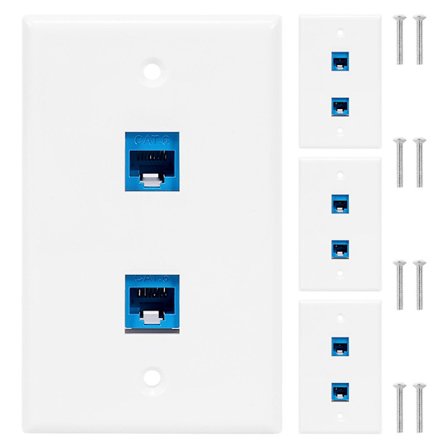 4 Stykker 2 Port Ethernet Veggplate, RJ45 Cat6 Hunn til Hunn Inline Koblingsstykke Frontplater