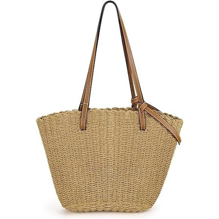 Sommerhalm Strandveske-41*26*24cm, Dame Skulder Håndvesker, Store Tote Vesker Vevd Heklet Tote Skulder Veske med Håndtak for Strand Reise Ferie