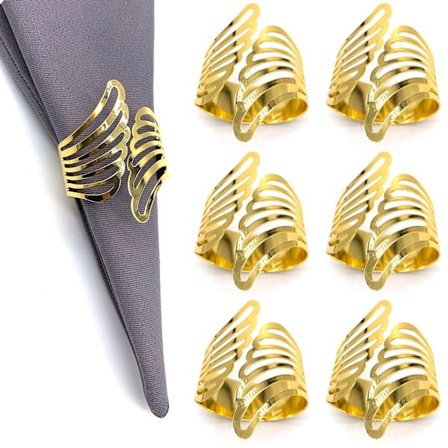 6 st Servettringar, Guldblad Servettringar Set om 6 Servetthållare Ringar för Bröllopsfest Bordsdukning Bordsdekoration (Vinge)