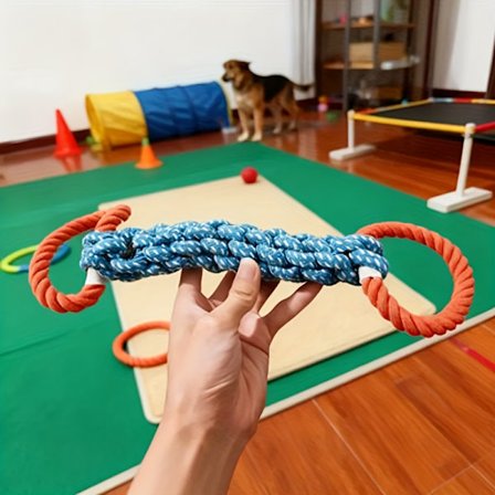 Kraftig bitebestandig hundetauleke med dobbelt håndtak og forsterket knutestropp - giftfritt slitesterkt tau for store hunder, valper