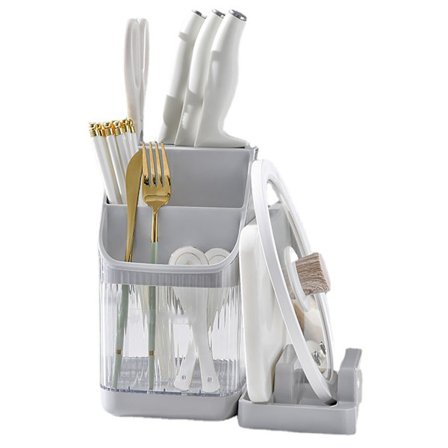 Elegant Grå Multifunktionell Köksförvaringsställ för Bänkskiva Skärbräda Grytlock och Redskapshållare