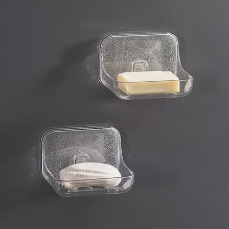 Tvålkoppshållare, 2-pack Dusch Tvål Svamphållare, Väggmonterad Självhäftande Förvaring för Kök och Badrum, Klar PET