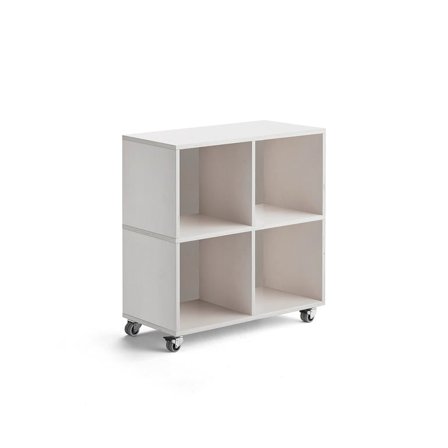 Förvaring RICO, 865x800x375 mm, 4 fack, hjul, vitpigmenterad