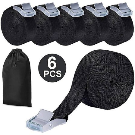 6 Stykker 4M 250kg Surringsklo Rem, Justerbar Spændebånd Hurtigudløser Cam Spænde Små Laststropper til Bil Bagage Fragtpakker