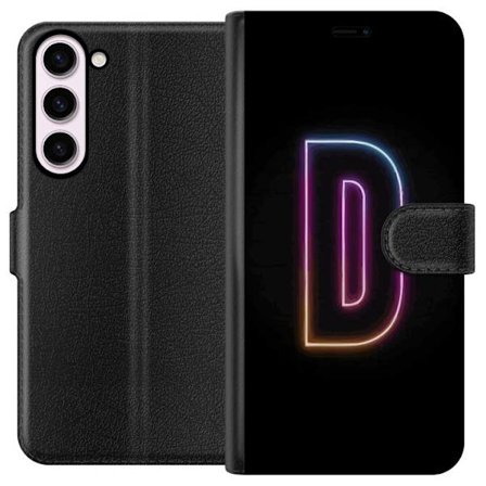 Kompatibel Tegnebogsetui til Samsung Samsung Galaxy S23+ Minimalistisk neonbogstav D i farveskiftende lys mod sort baggrund i moderne digital design