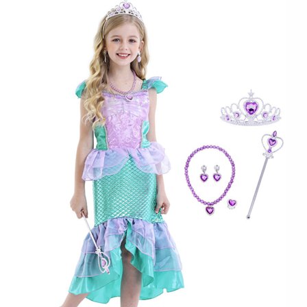 Havfruekostyme for jenter, barn, prinsesse, finkjole, kostyme, fest, cosplay-antrekk