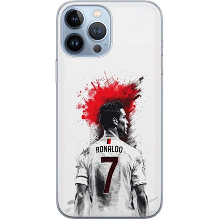 Kompatibelt Mobilskal till Apple Apple iPhone 13 Pro Max Ronaldo Rött Energi motiv med fotbollsstjärnan i dramatisk röd och vit konststil och dynam