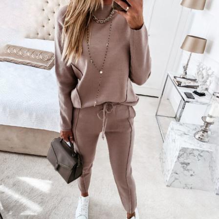 Damer I Enfärgad Långärmad Dragsko Casual Träningsoverallsset