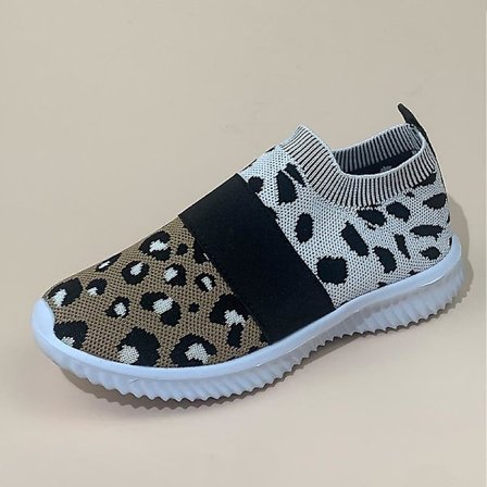 Dam Flats Leopard Mesh Vulkaniserade Sko Slip-on Sneakers