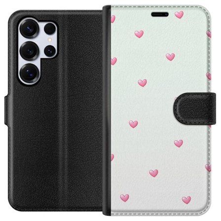 Kompatibel Tegnebogsetui til Samsung Samsung Galaxy S25 Ultra Minimalistisk mønster med lyserøde hjerter på en lysegrå baggrund, sødt og enkelt d