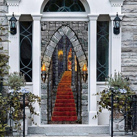 3D Halloween Linnan Portaikko Oven Tarrat, 30 x 79 Tuuman Linnan Portaikko Realistinen Oven Tapetti Tarra Halloween Koristeluun, Juhliin, Kotiin, 