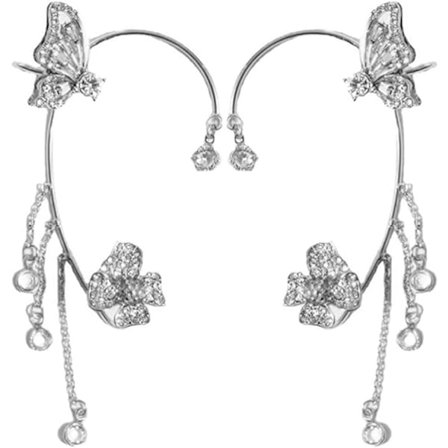 (1 par (venstre+højre), sølv) sommerfugl kvast stil zircon øreringe