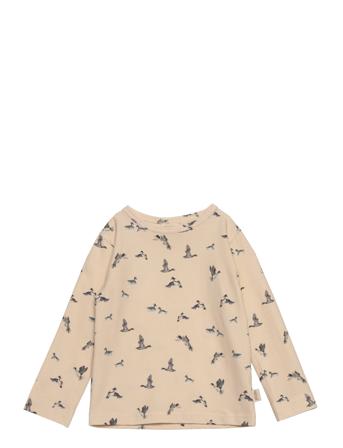 T-Shirt L/S Printed Tops T-shirts Long-sleeved T-Skjorte Beige Petit Piao
