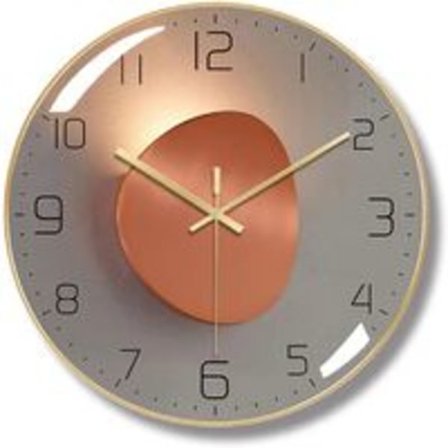 IC Stille veggklokke, 30 cm diameter veggpendul, rund digital kvarts veggklokke, egnet for stue, arbeidsrom, soverom, kjøkken (gull)