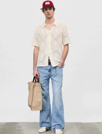 Levi's Sweater Camp Shirt Pointelle C - Cream - XL