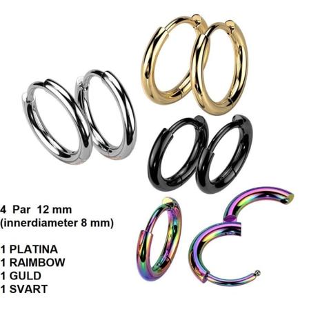 REA___REA___Pack 4 Par 12 cm Hoops örhängen i 316 stål
