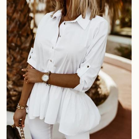 Elegant Kvinnor Lapel Ruffle Hem Blusar Toppar Casual Half Sleeve