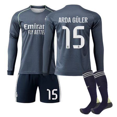 25-26 Real Madrid CF Bortedrakt NR.15 Arda Güler Langermet Draksett Barn Voksen Fotballutstyr Med Sokker