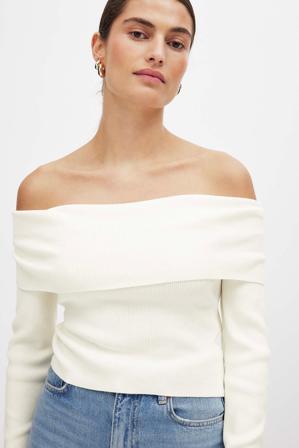 NA-KD Stickad vikt topp utan axlar - Off Shoulder toppar - Vit - XL (EU 46)
