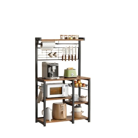 Rootz Brown -Black Wooden Kitchen hylde - Opbevaringsarrangør - Rustik stand - Hylder med flere niveauer - 42 x 90 x 167 cm