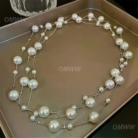 Långt Pärlhalsband Pärl Clavicle Tröjkedja Långt Multilayer Halsband Trendigt Temperament Bröllop Hängen Halsband