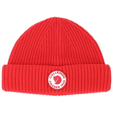 Fjällräven - Röd shortbeanie Beanie - 1960 Lite Logo True Red Knit Short Beanie @ Hatstore