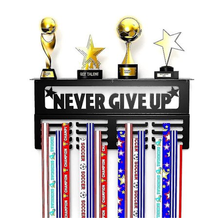 Never Give Up Medaljhängare med hylla - Enkel installation, trofé- och medaljutställning i kolstål